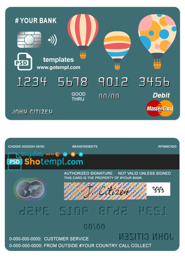 # baloon bio universal multipurpose bank mastercard debit credit card example in PSD format, fully editable
