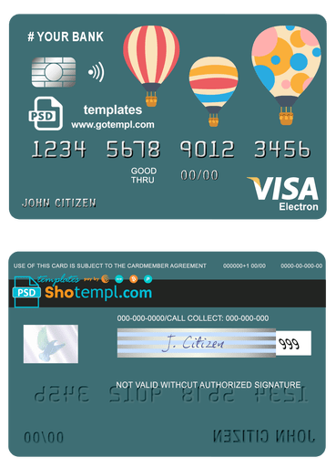 # baloon bio universal multipurpose bank visa electron credit card example in PSD format, fully editable