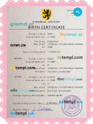 # busk universal birth certificate PSD example, fully editable