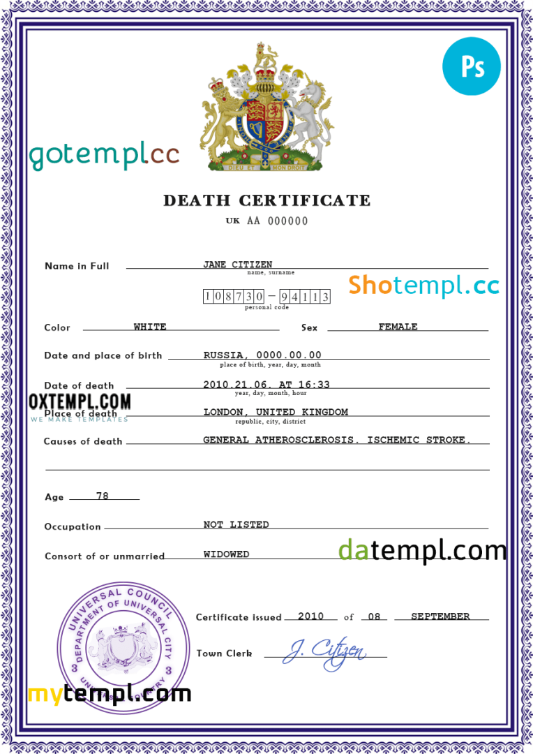 # certificate expert vital record download death certificate universal PSD example