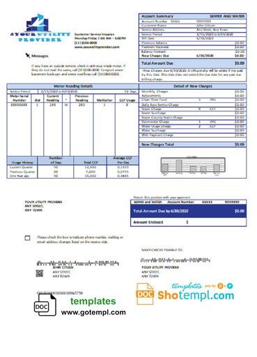 # city stork universal multipurpose utility bill download example in Word format
