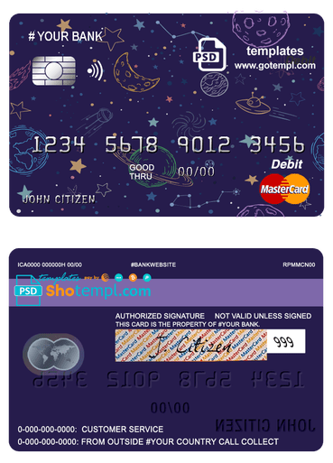 # creative space universal multipurpose bank mastercard debit credit card example in PSD format, fully editable