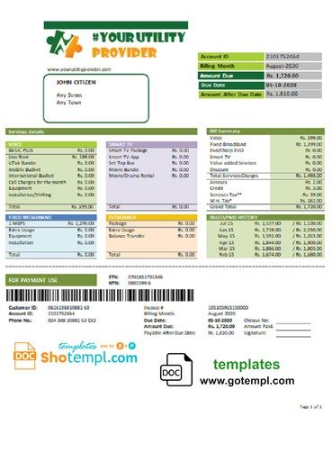 # crimson ville universal multipurpose utility bill download example in Word format