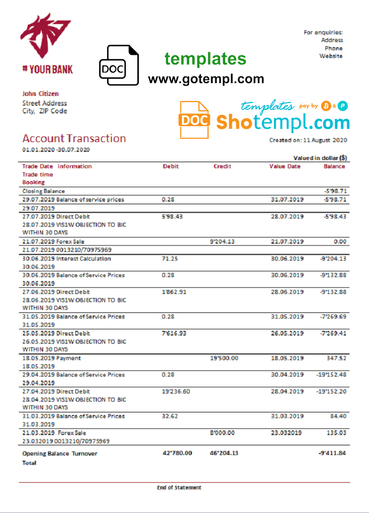 # giant crimson universal bank multipurpose statement example in Word format