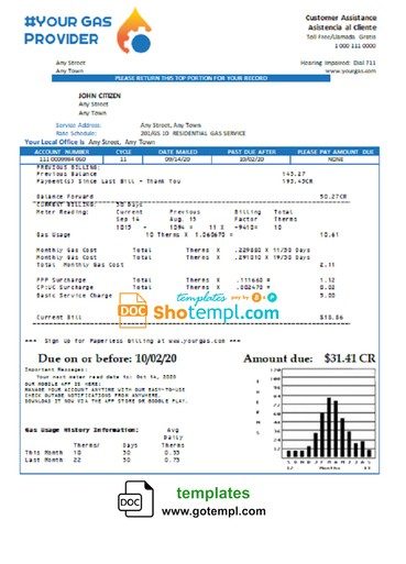 # digital gas multipurpose universal utility bill download example in Word format