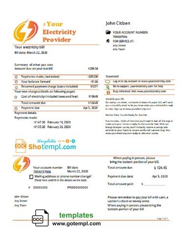 # electric swell universal multipurpose utility bill download example in Word format