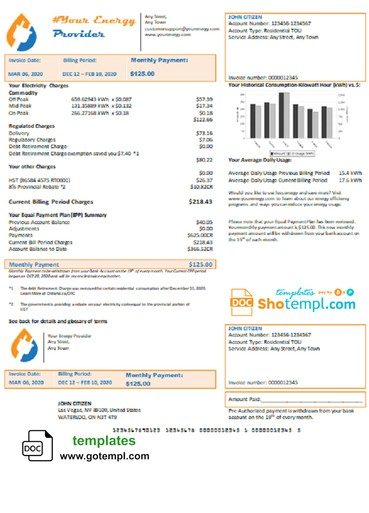 # energy swipe universal multipurpose utility bill download example in Word format