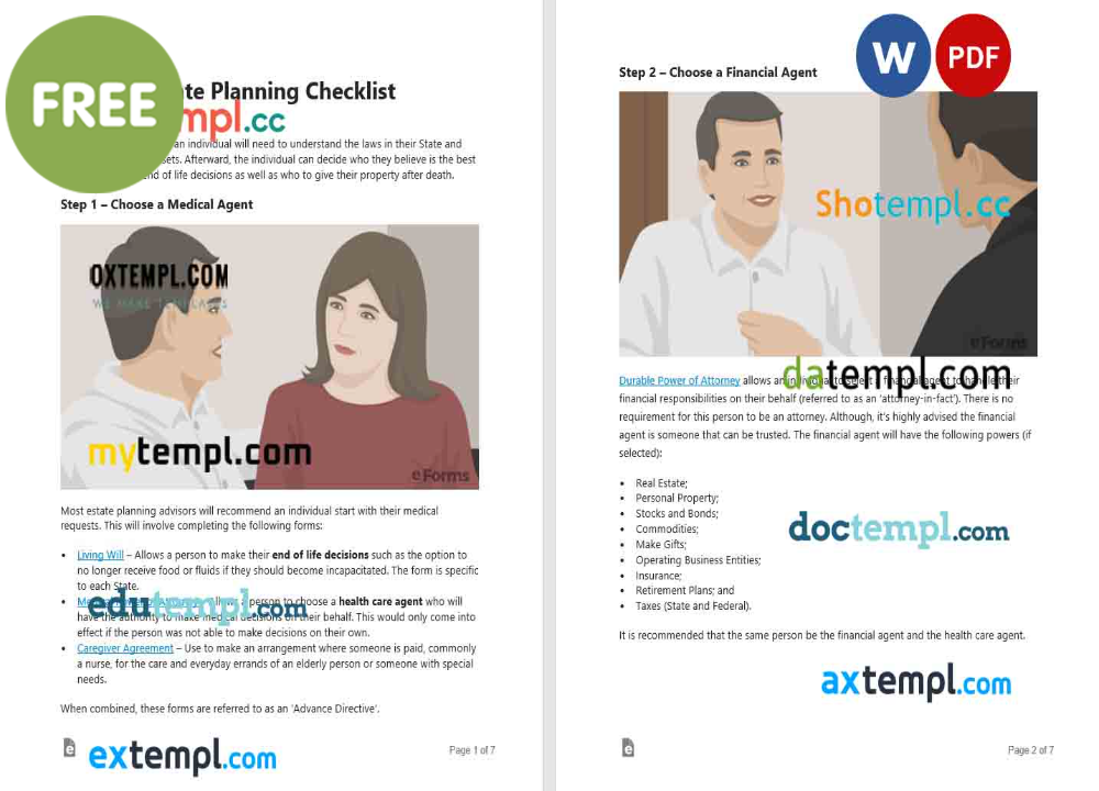 free download estate planning checklist example, Word and PDF format
