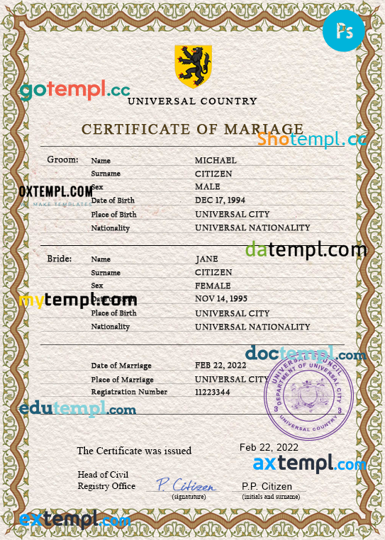 # flutter universal marriage certificate PSD example, completely editable