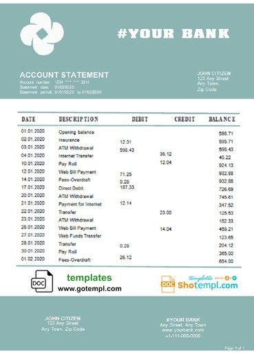 # glue industry universal multipurpose bank statement 3 - 6 months example in Word format