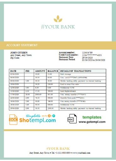# golden marker universal multipurpose bank statement 3 - 6 months example in Word format