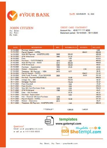# good reply universal bank statement 3 - 6 months example in Word format