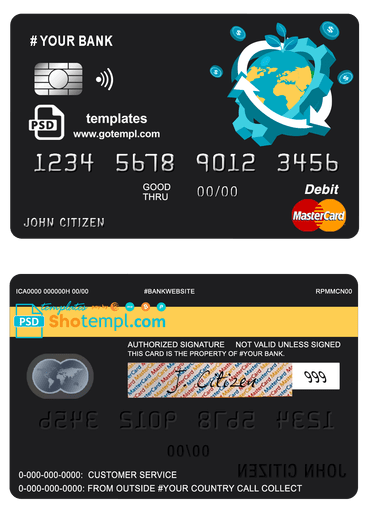 # jet world universal multipurpose bank mastercard debit credit card example in PSD format, fully editable