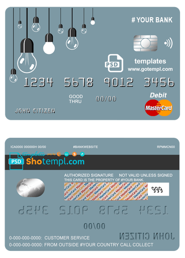 # king lamp universal multipurpose bank mastercard debit credit card example in PSD format, fully editable