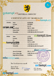 # license universal marriage certificate PSD example, fully editable