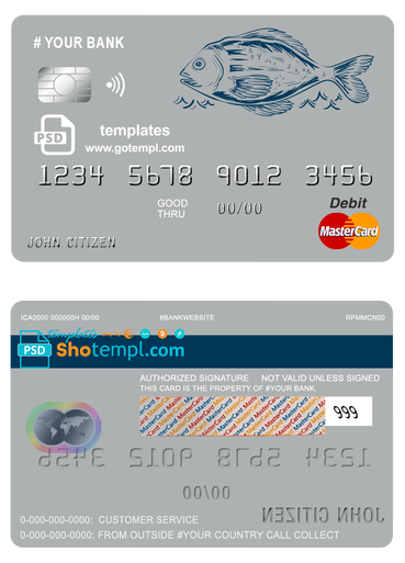 # lucky fish universal multipurpose bank mastercard debit credit card example in PSD format, fully editable