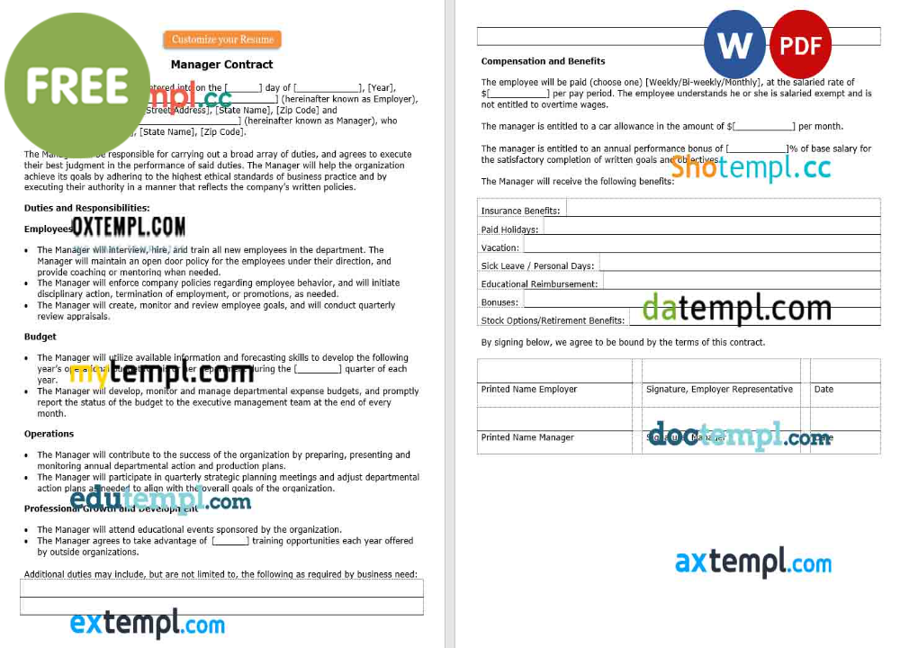free download manager contract example, Word and PDF format
