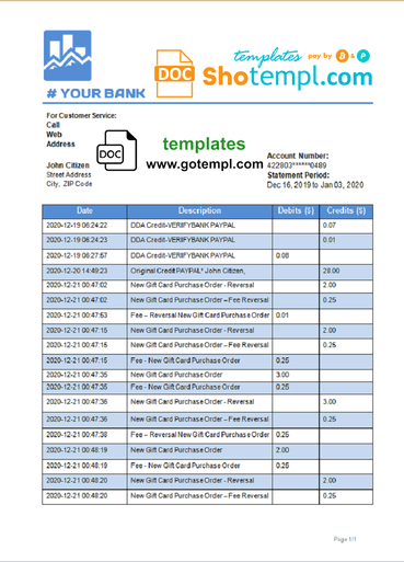 # art shadow universal multipurpose bank statement 3 - 6 months example in Word format