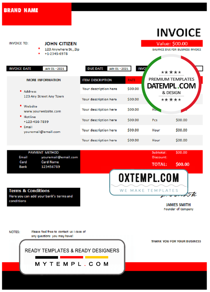 # found report universal multipurpose invoice example in Word and PDF format, fully editable
