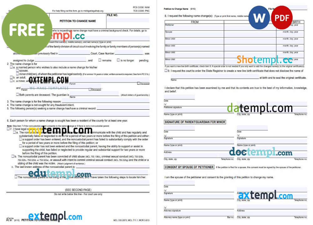 free download petition to change name example, Word and PDF format