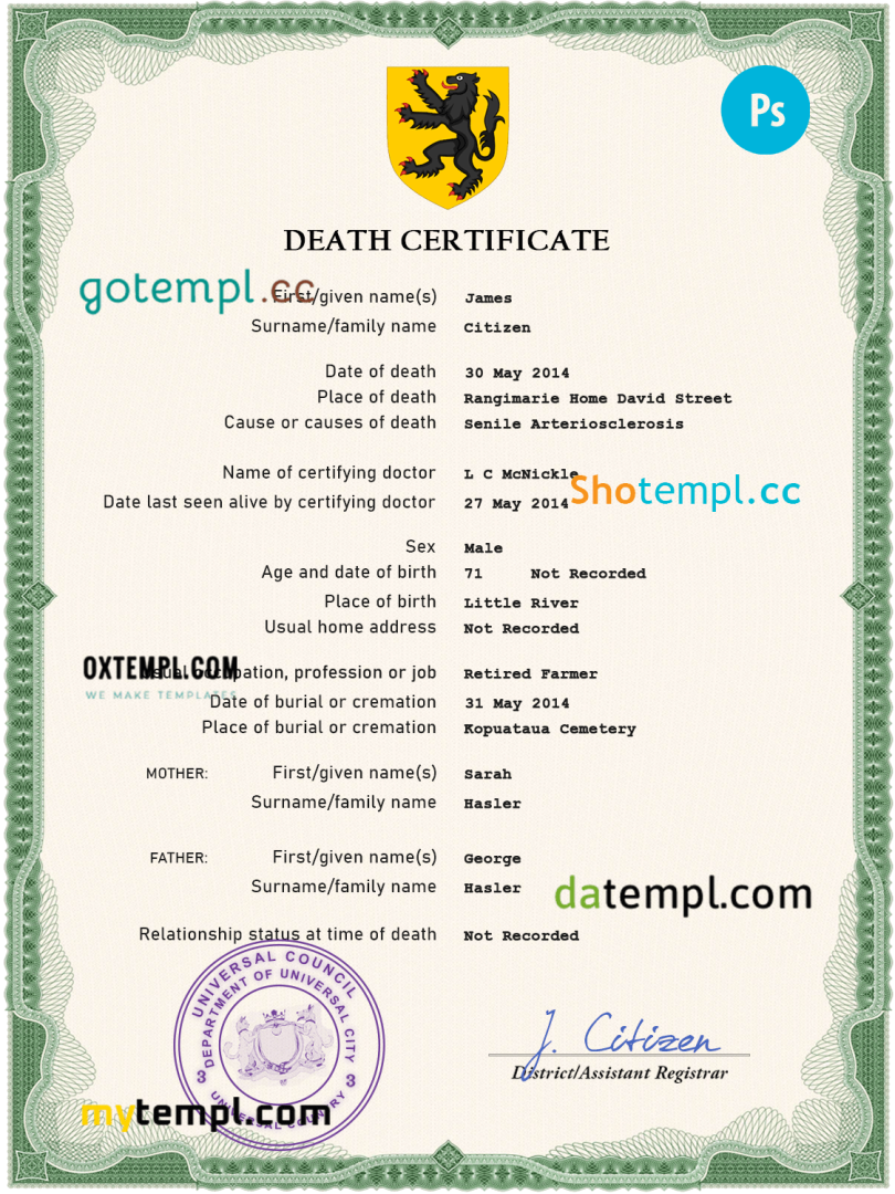 # point flow death universal certificate PSD example, completely editable