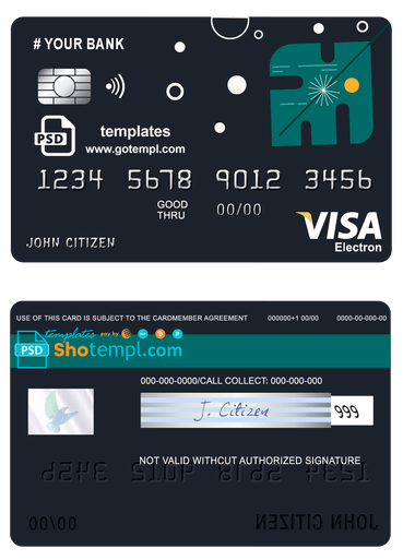 # powder art universal multipurpose bank visa electron credit card example in PSD format, fully editable
