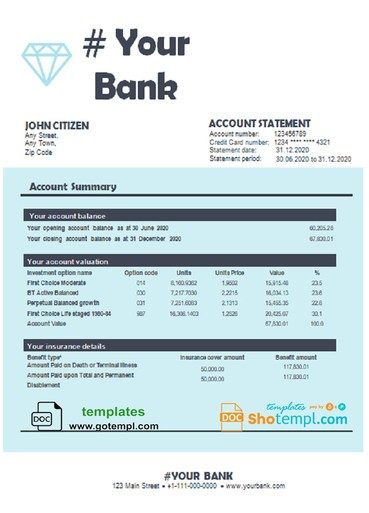 # powder blue universal multipurpose bank statement 3 - 6 months example in Word format