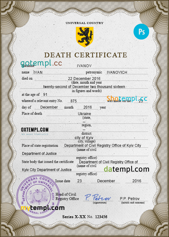 # pulse verse vital record download death certificate universal PSD example