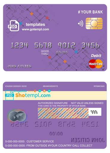 # purpleistic multipurpose bank mastercard debit credit card example in PSD format, fully editable