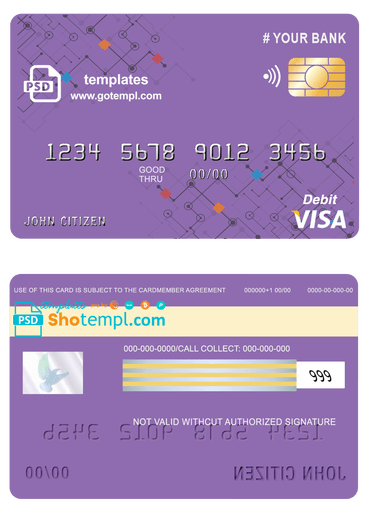 # purpleistic universal multipurpose bank visa credit card example in PSD format, fully editable