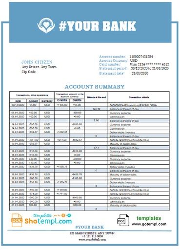 # reaction blue universal multipurpose bank statement 3 - 6 months example in Word format
