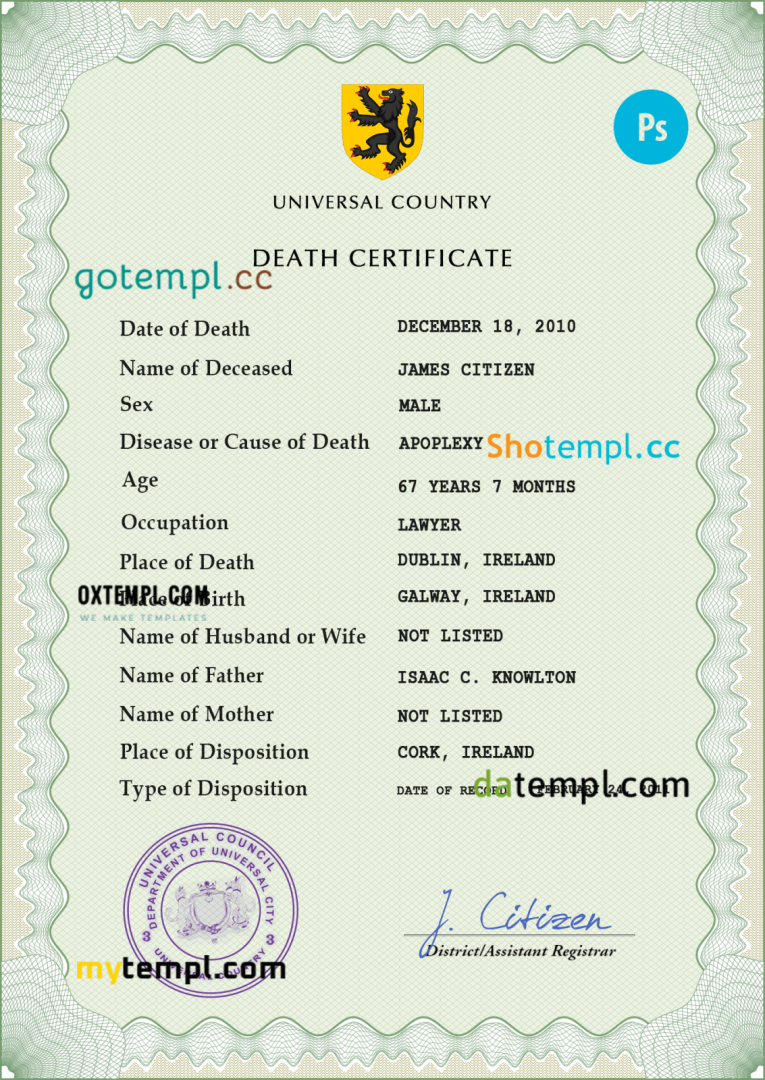 # redux vital record download death certificate universal PSD example