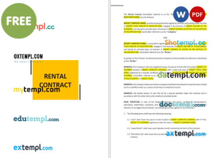 free download rental contract example, Word and PDF format