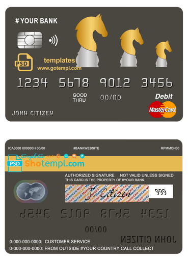 # ride horse universal multipurpose bank mastercard debit credit card example in PSD format, fully editable