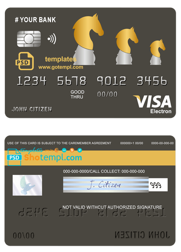 # ride horse universal multipurpose bank visa electron credit card example in PSD format, fully editable