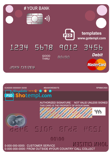 # roundara universal multipurpose bank mastercard debit credit card example in PSD format, fully editable
