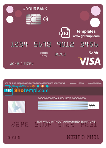 # roundara universal multipurpose bank visa credit card example in PSD format, fully editable