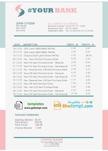 # ruby splash universal multipurpose bank statement 3 - 6 months example in Word format
