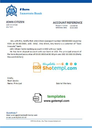 # save innovate bank universal multipurpose bank account reference example in Word and PDF format