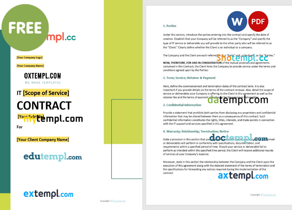 free download simple IT contract example, Word and PDF format