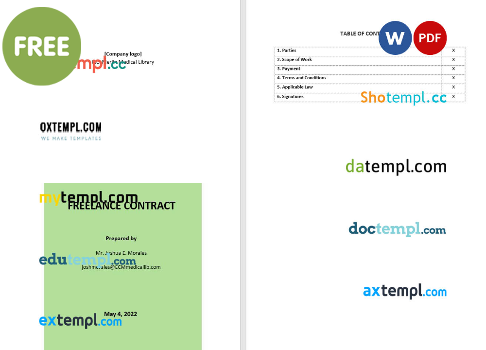 free download simple freelance contract example, Word and PDF format