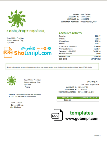 # solar green universal multipurpose utility bill download example in Word format