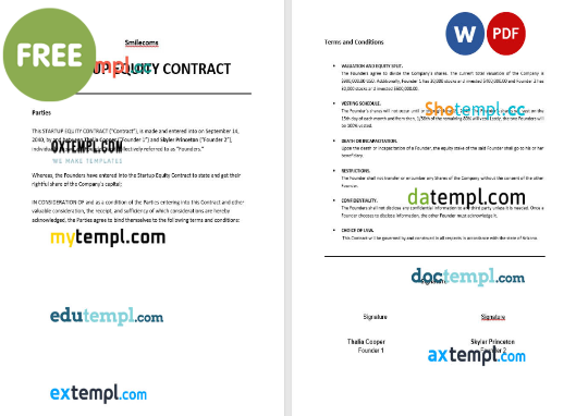 free download startup equity contract example, Word and PDF format