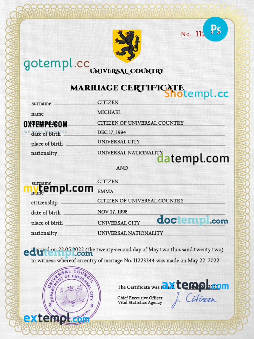 # sweet story universal marriage certificate PSD example, completely editable