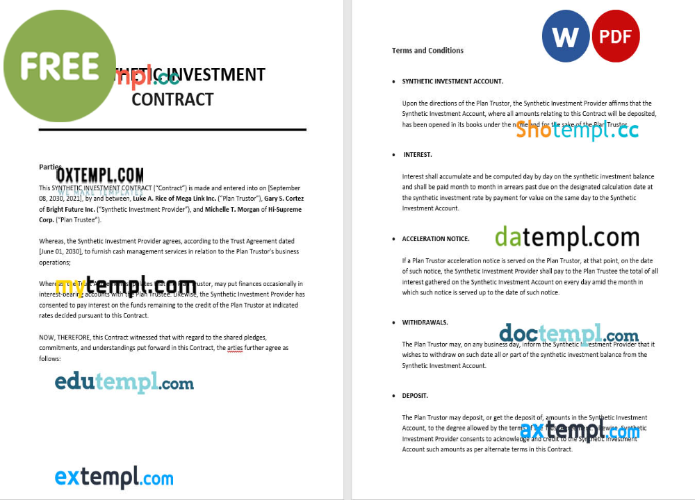 free download synthetic investment contract example, Word and PDF format