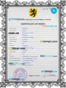 # trident universal birth certificate PSD example, fully editable
