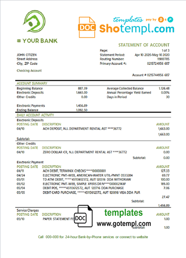# green west universal bank multipurpose statement example in Word format