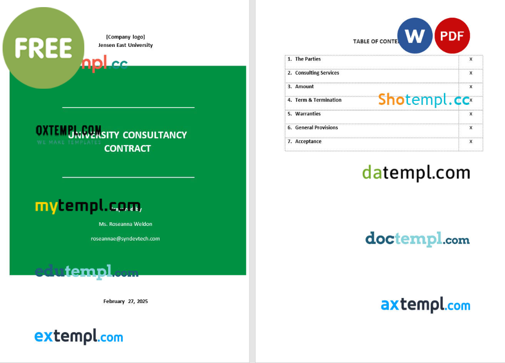free download university consultancy contract example, Word and PDF format