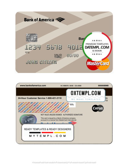 USA Bank of America bank MasterCard example in PSD format, fully editable