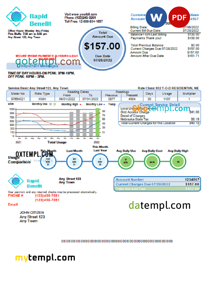 # rapid benefit universal multipurpose utility bill download, Word and PDF example
